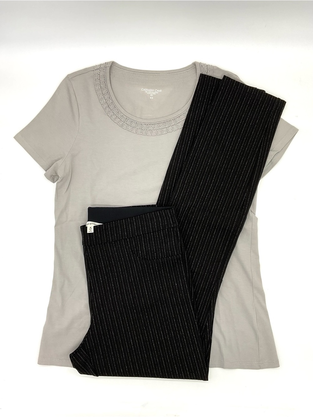 Outfit: Max Studio Pull-On Pin Stripe Pants + Coldwater Creek Top